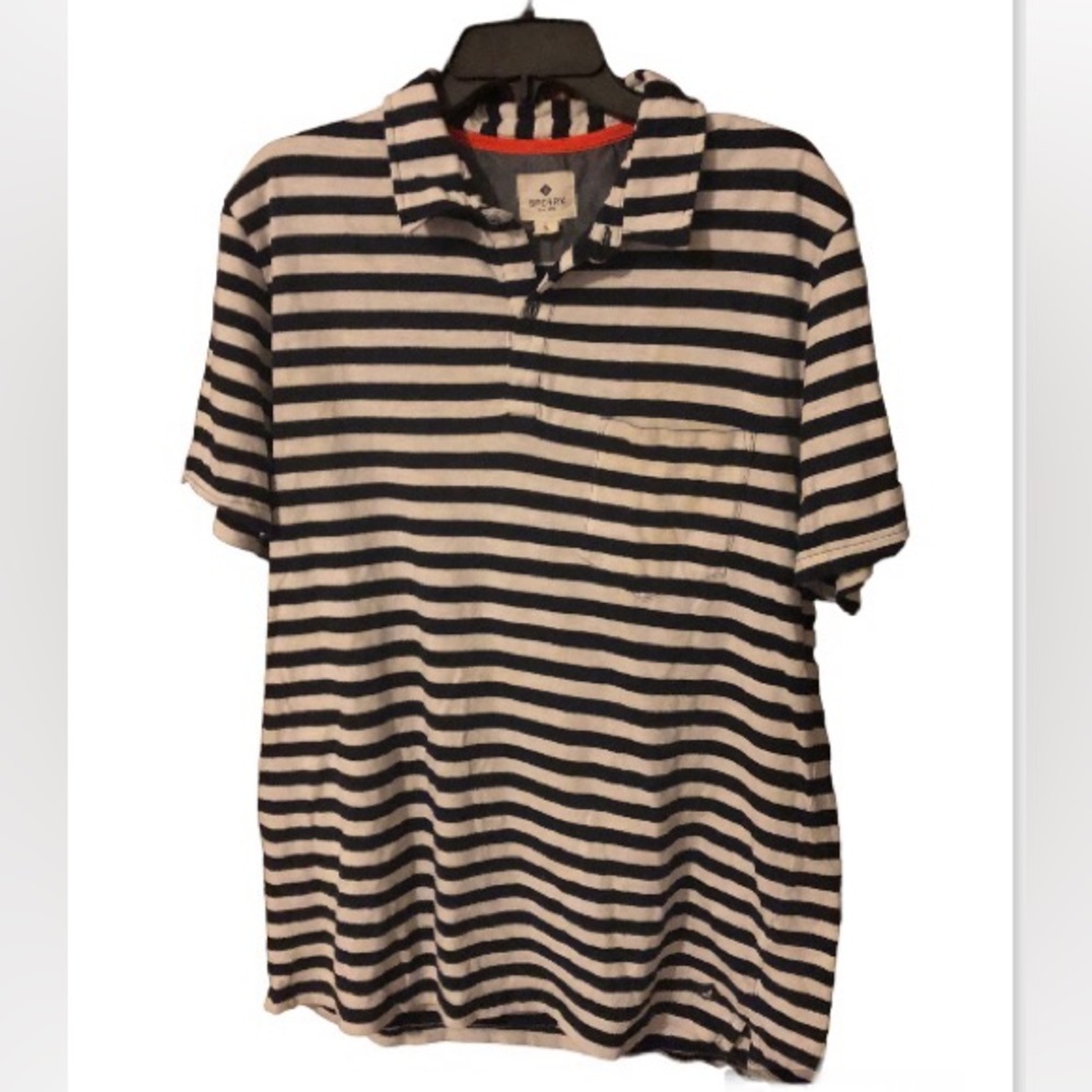 SPERRY Classic Fit Polo with pocket, Navy and white stripe, XL